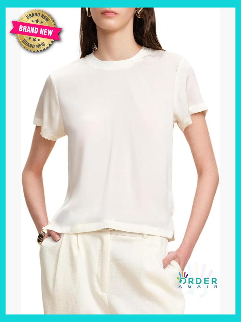 100% Silk Striped T-Shirt Elegant Casual Business Crew Neck Luxury Mulberry Tee
